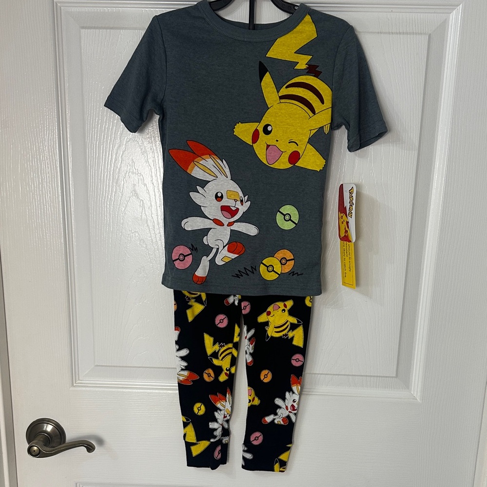 Pokemon Gray, Black & Yellow Pikachu and Scorbunny Pajama Set
